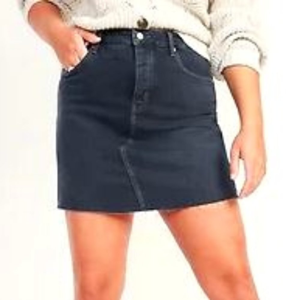 NEW Old Navy Jean Mini Skirt, Dark, High-Rise, Secret-Slim Pockets, Size…